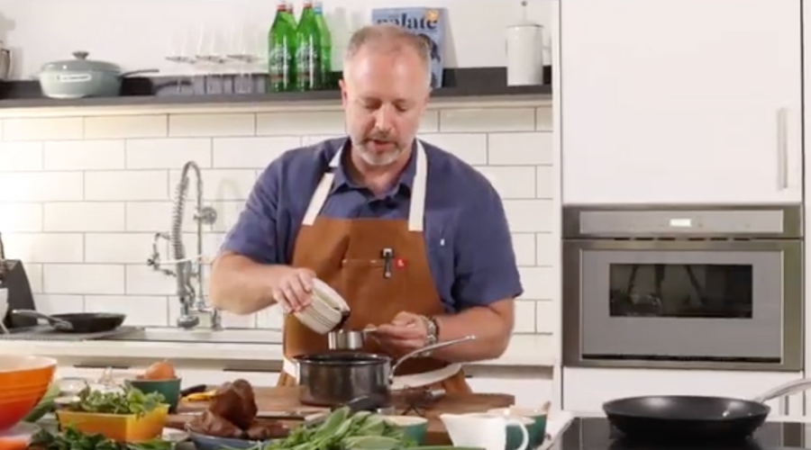 Culinary Ambassador William Dissen whips up a Sweet Potato & Scallion Pajeon feat. Mountain Valley